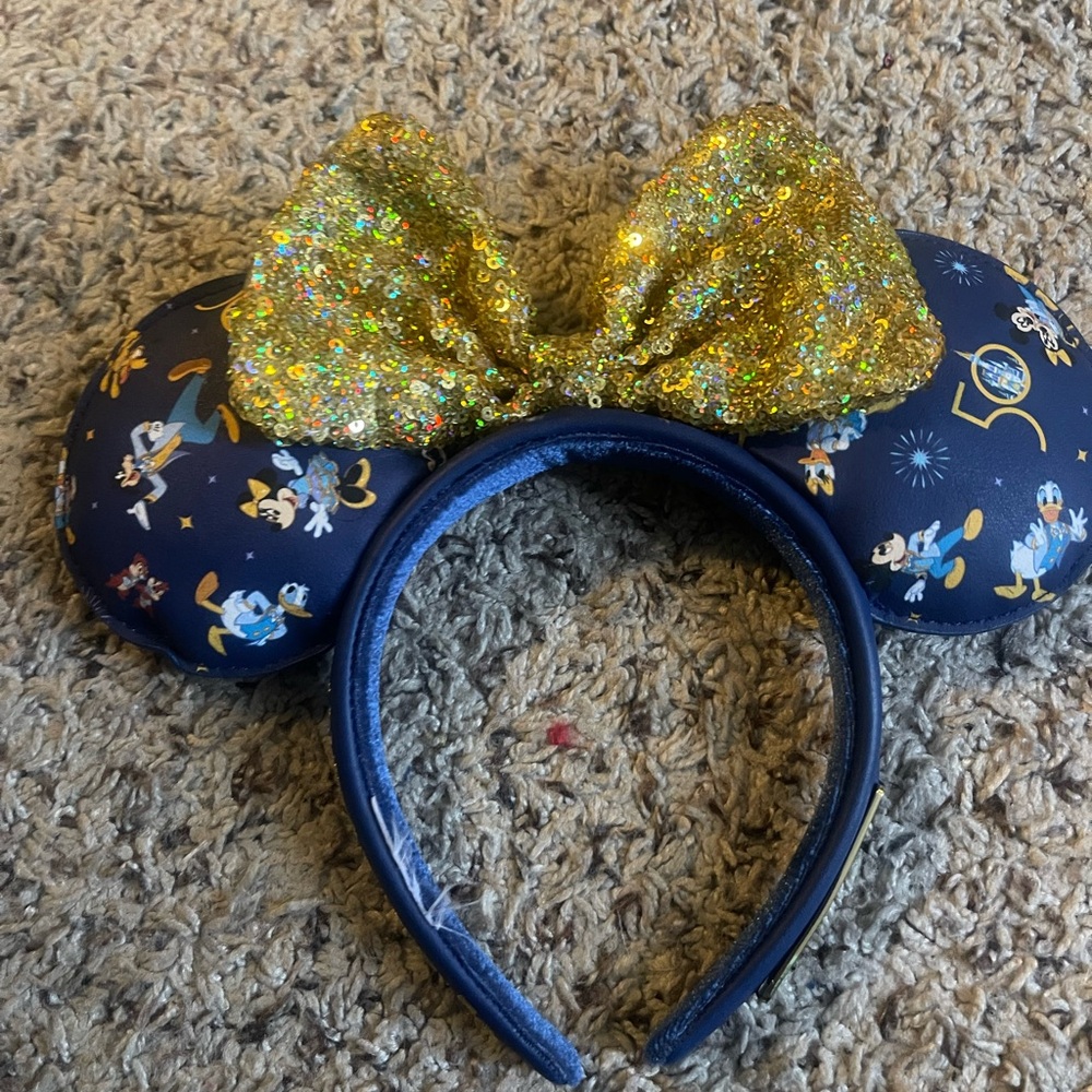 Disney Mickey Mouse Ears Headband with Gold Bow